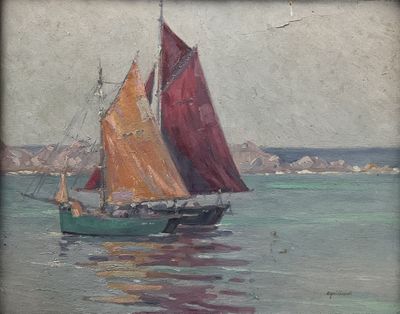une peinture d'un voilier dans l'eau