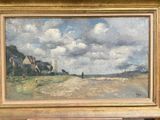 une photo d'un tableau représentant un homme marchant sur la plage