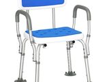 an image of a blue and white shower chair with arms and legs