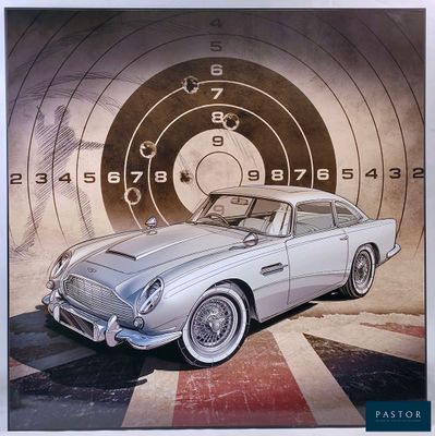 a picture of a silver car in front of a target