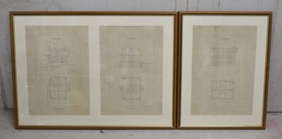 deux plans architecturaux encadrés représentant un bâtiment et une porte