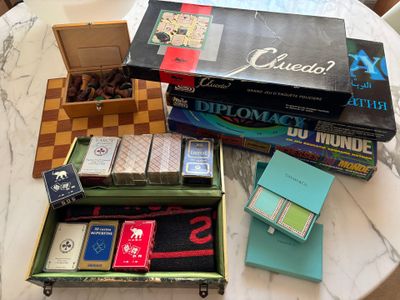 a table that has a bunch of games on it