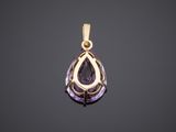 an amethorate and gold pendant with a tear shaped amethorate