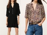 deux femmes vêtues de t-shirts noirs et violets et de jeans, debout l'une à côté de l'autre