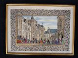 framed picture of a painting of a street scene with people and buildings
