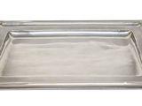 a silver tray with a handle on a white background