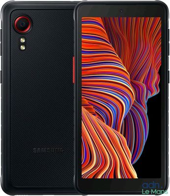 the back of a black samsung note 5 with a red camera