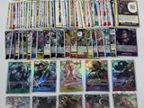 a collection of pokemon cards on display on a table
