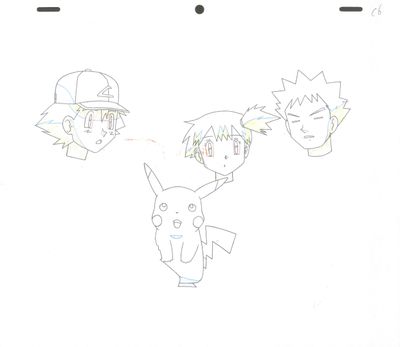 esquisses d'un dessin représentant un garçon et une fille portant une casquette Pokémon