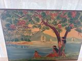 a picture of a painting of a couple sitting under a tree