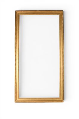 a gold picture frame on a white wall with a white background