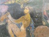 un tableau représentant une femme avec un oiseau sur l'épaule