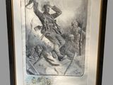 painting of a man on a horse in the middle of a painting