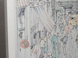 a picture of a drawing of people walking down the street