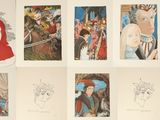beaucoup de photos du Père Noël accrochées au mur
