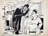 cartoon drawing of a man in a suit and hat talking to a man in a suit