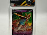 the pokemon card is in a clear plastic holder on a white surface