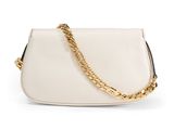 a white leather shoulder bag with a gold chain strap