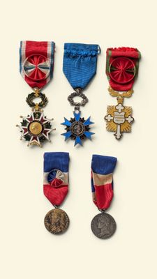 five medals and a medal on a white background