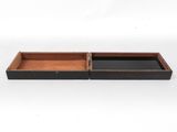 a black and brown wooden box with two compartments