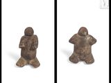 two images of a couple of figurines sitting next to each other