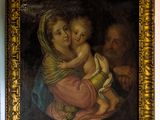painting of a woman holding a child and a man holding a baby