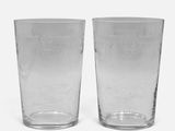 pair of etched glass tumblers, mid - 20th century