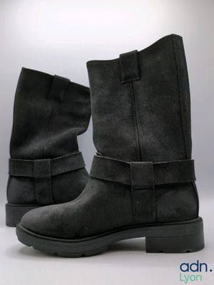 black sued boots with buckles and buckles on the side