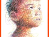 an image of a drawing of a child ' s face with colored lines