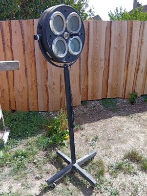 une photo d'un projecteur noir dans un jardin