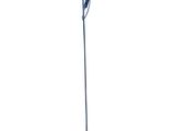 a blue floor lamp with a metal base and a blue shade