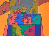 un tableau représentant un homme et une femme dans une boîte