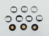 six different types of coins are shown on a white surface