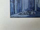 drawing of a person laying on a bed in a room