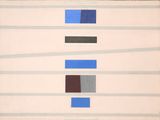 an image of a picture of a painting with blue, grey, and red squares