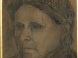 portrait of a woman in a hat by a painting of a woman