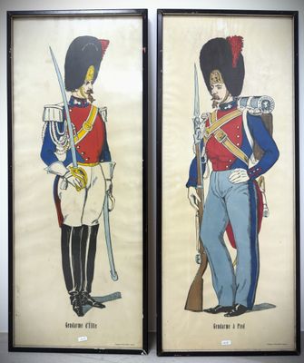 two framed pictures of two soldiers in uniforms of different colors