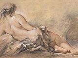 l'image d'un tableau représentant une femme nue allongée sur un lit