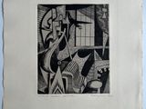 un dessin en noir et blanc représentant une femme dans une pièce