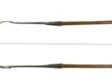 two different views of a pair of scissors with a wooden handle