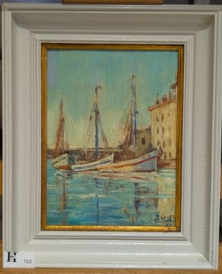 Jacques Rozier (1909-), Huile sur panneau, Vue d'un port, Sb…