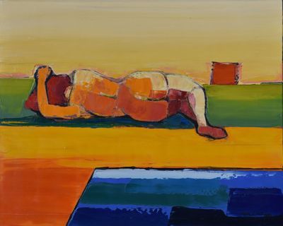 une image représentant un tableau où l'on voit une femme allongée par terre