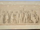 a drawing of a group of people standing in front of each other