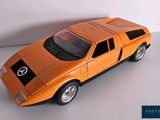 an orange toy car that is sitting on a table