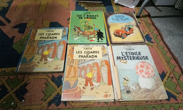 Bande dessinée -Tintin, 5 albums en mauvais état 