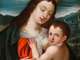 une image d'un tableau représentant une femme tenant un enfant dans ses bras