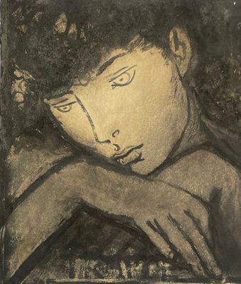 tableau représentant une femme qui pose sa tête sur sa main
