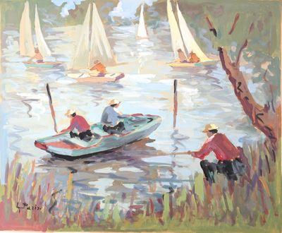 a painting of a group of people on a boat