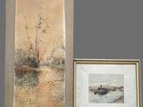 painting of a boat in a body of water next to a painting of a boat in a body of water
