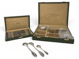 three silverware items are in a box on a white surface